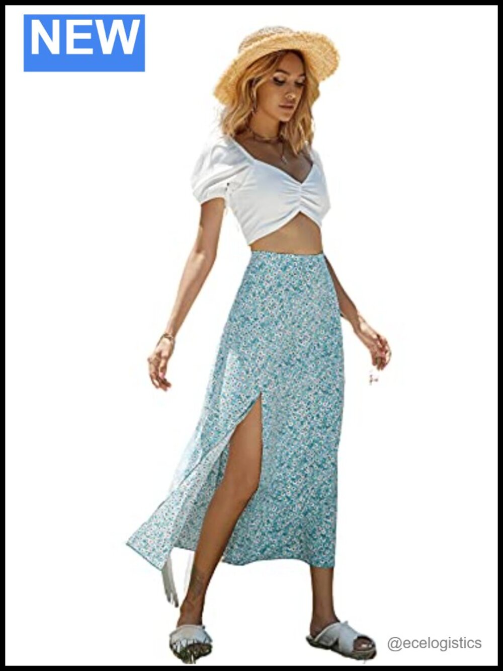 Boho Floral High Waist Side Split A-Line Midi Skirt